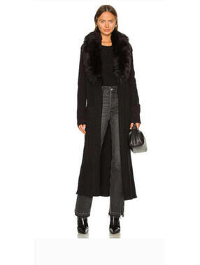 Show Me Your Mumu Lombardi black Faux Fur Collar Long Cardigan Sweater XS $198